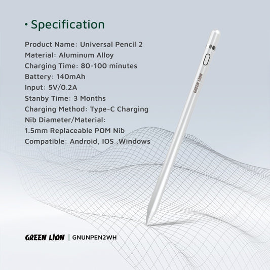 Green Lion Pencil 2 Active Stylus Pen for Touchscreens-FrenzyFog