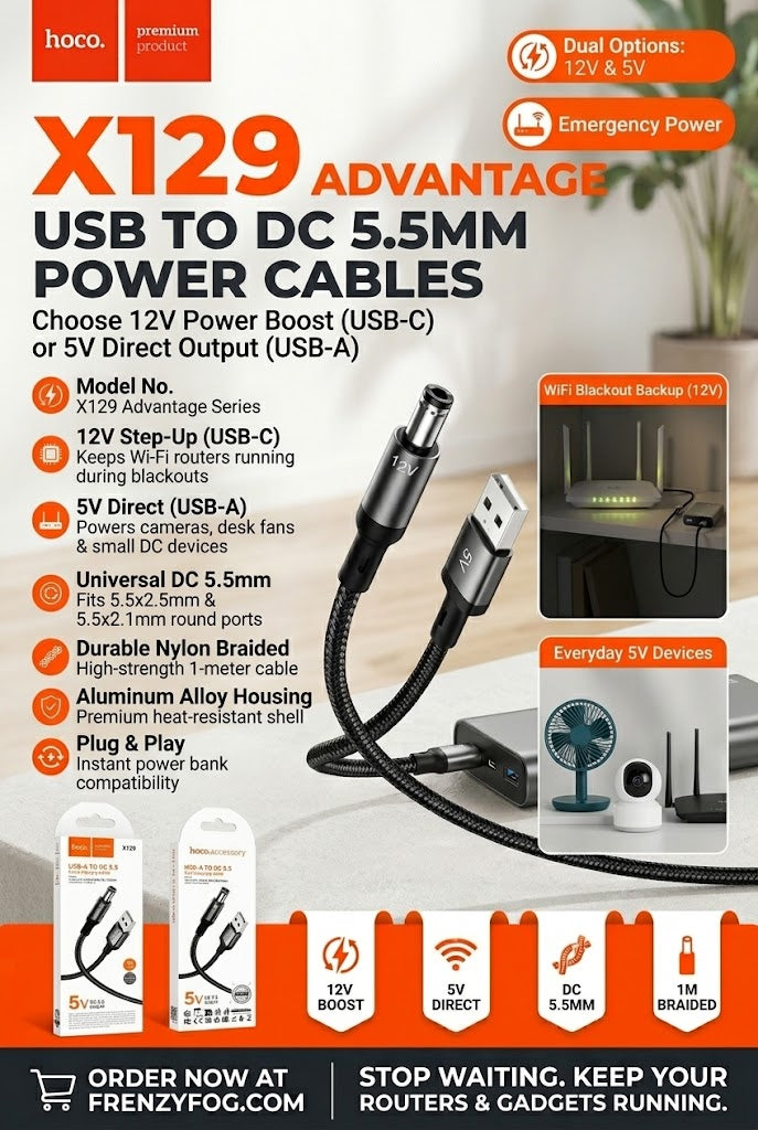 HOCO X129 12v/5v Type C/DC Cable-FrenzyFog