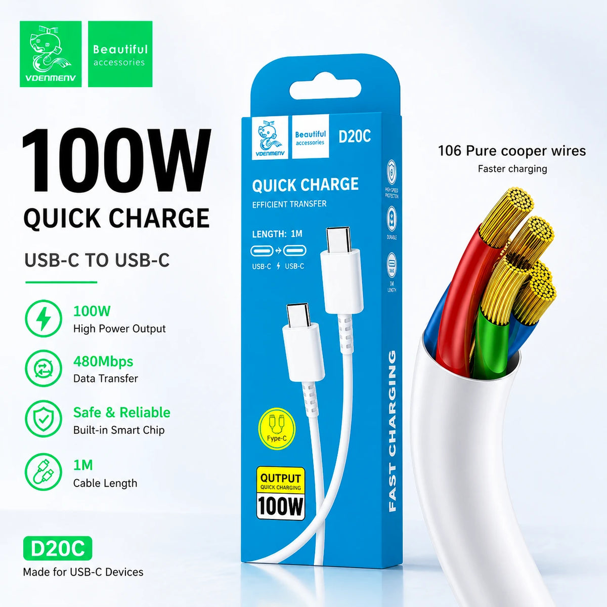 DENMEN D20C USB-C to USB-C Cable