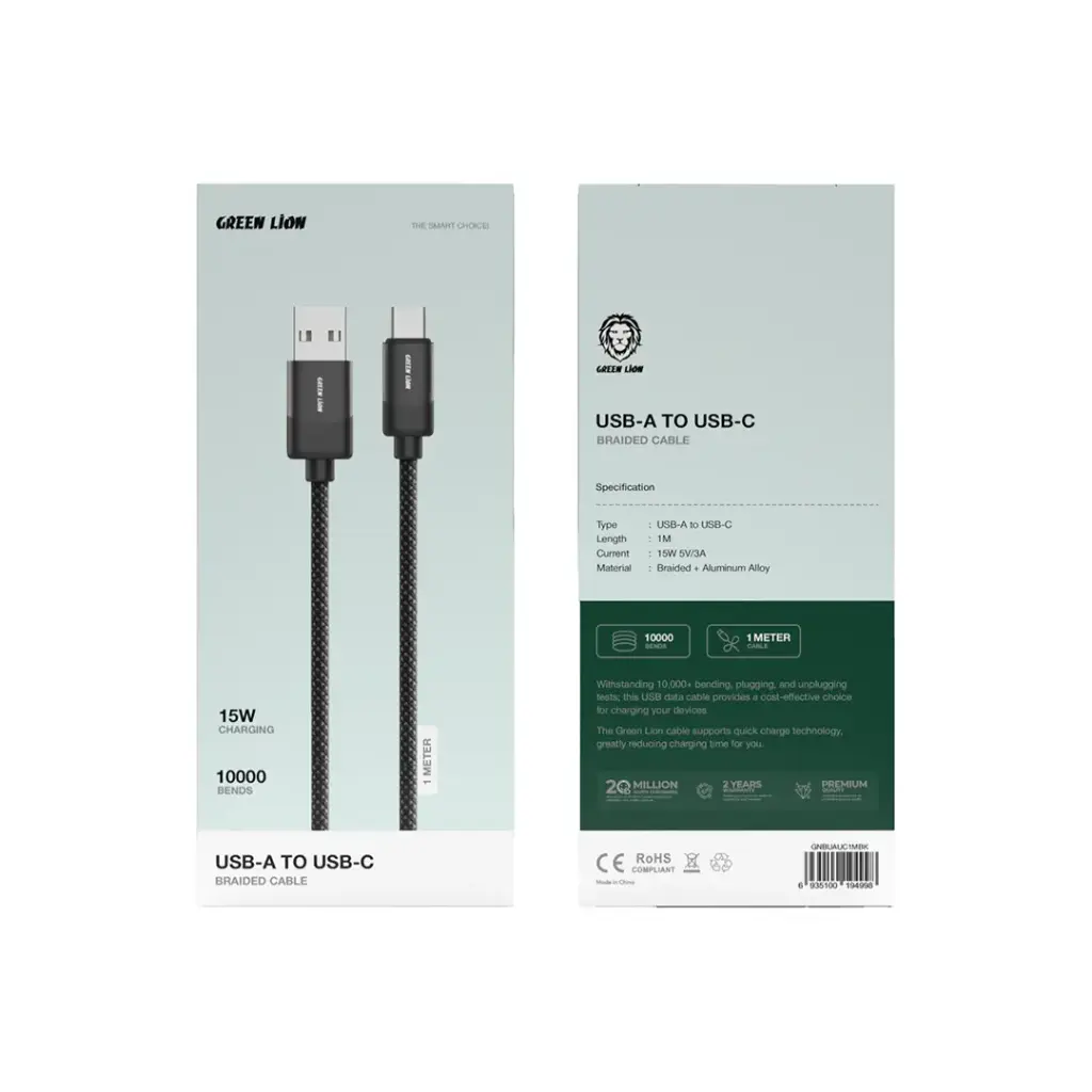 Green Lion Charge Braided Cable USB TO TYPE C 15W