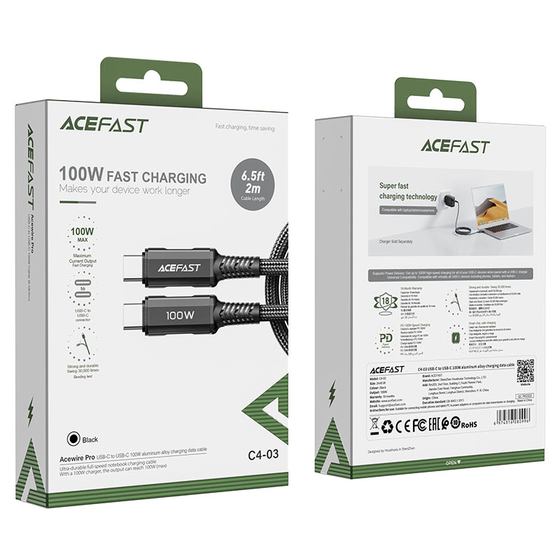 ACEFAST C4-03 Heavy-Duty USB-C to C Fast Charging Cable 100W 2M