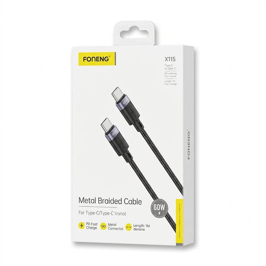 FONENG X115 Metal Braided Type-C to C Charge Cable 60W