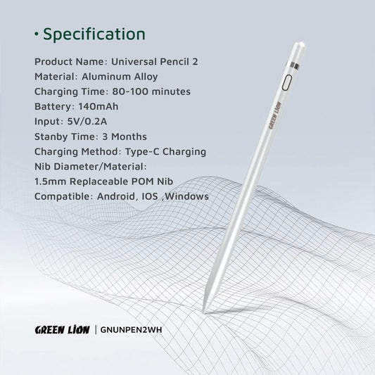 Green Lion Pencil 2 Active Stylus Pen for Touchscreens-FrenzyFog