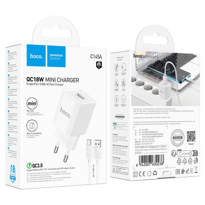 HOCO C145A QC3.0 18W USB A CHARGER